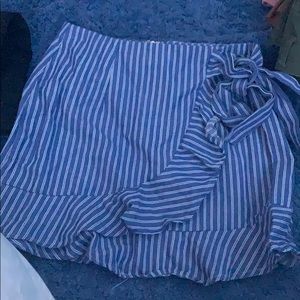 blue and white striped mini skirt